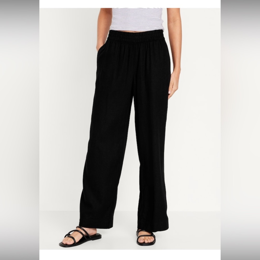 Old Navy Black Linen High Waist Wide Leg Pants